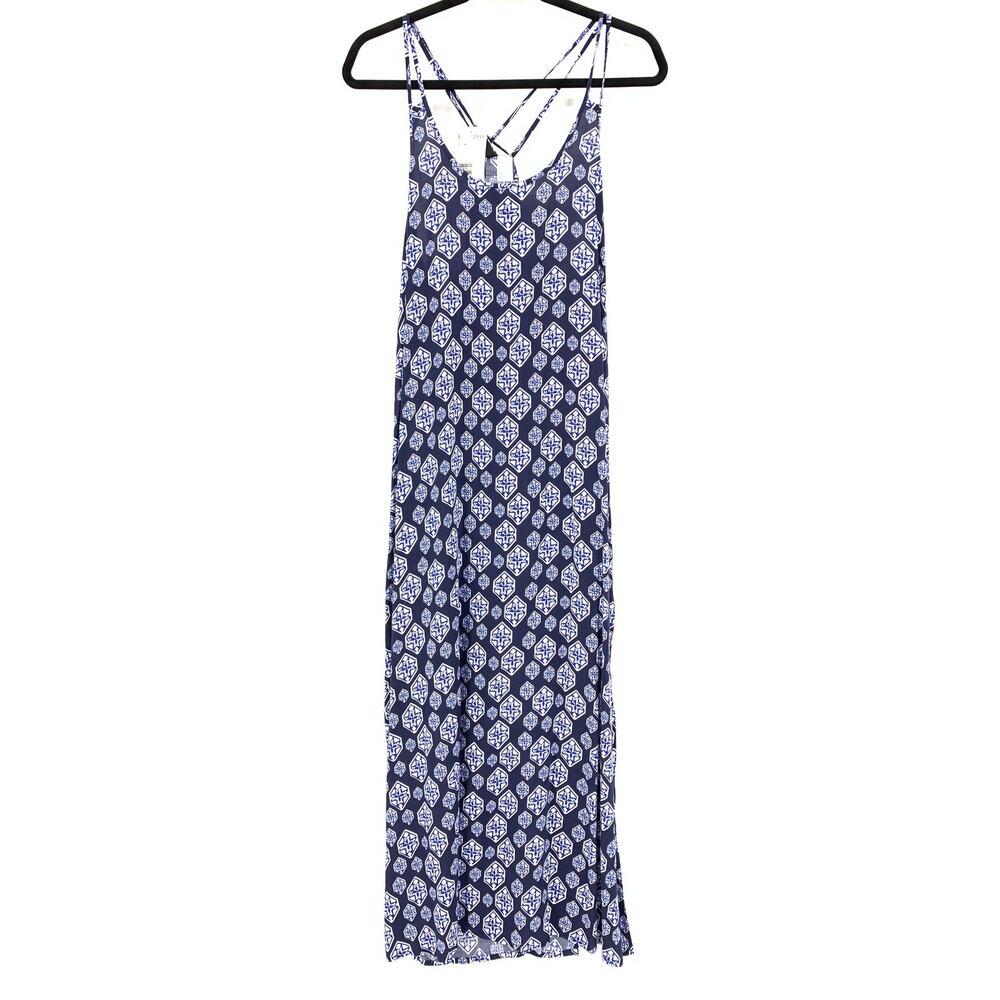 H&M Dress Women's Size 14 Halter Neck Maxi Blue White Print NEW